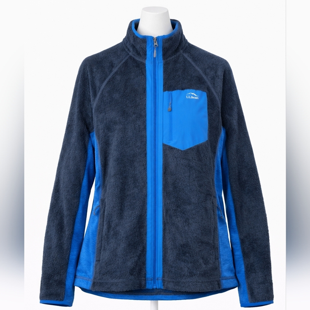 LLBean Women's XL REG Fleece Jacket Full Zip Blue Gray Outdoor Activewear‎